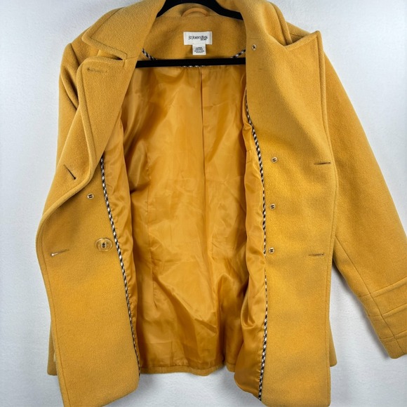 St. Johns Bay Pea Coat Womens SZ L Deep Yellow Classic Double Breasted Buttons - Picture 5 of 10